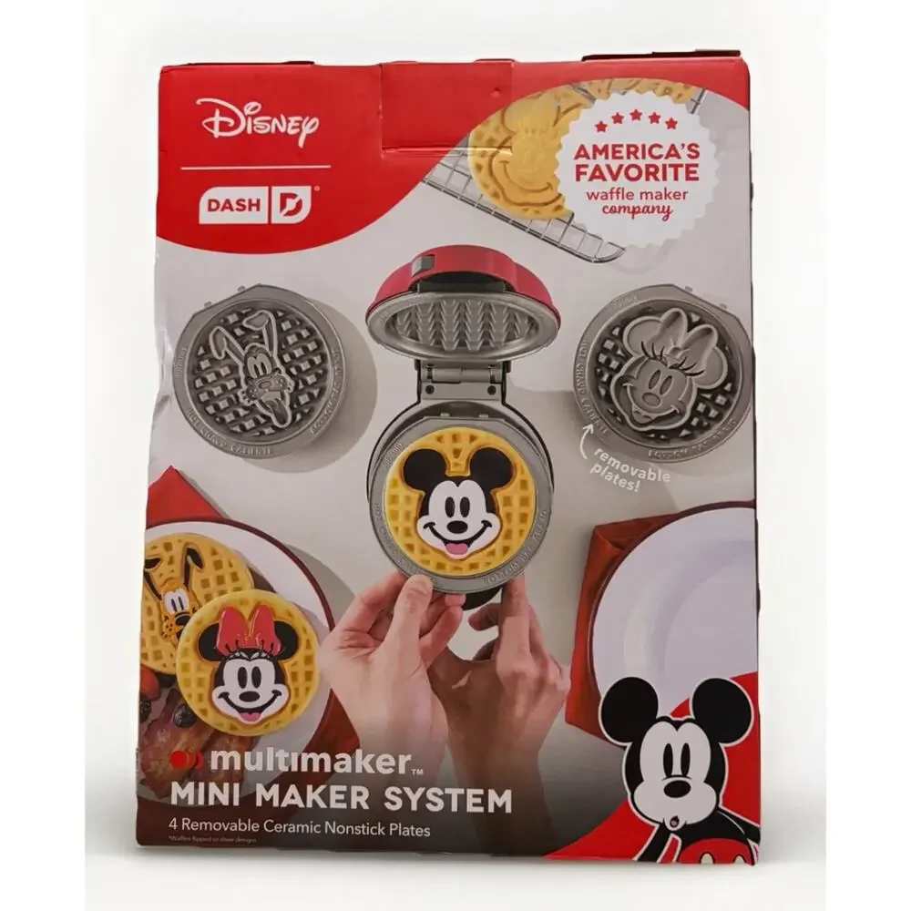 Disney Dash Multimaker Mini Waffle Maker System Mickey Minnie Pluto Plates 4”